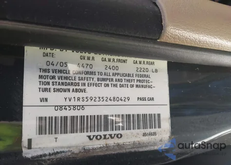 2005 Volvo S60 2.5T z USA, uszkodzony, nr VIN YV1RS592352480429